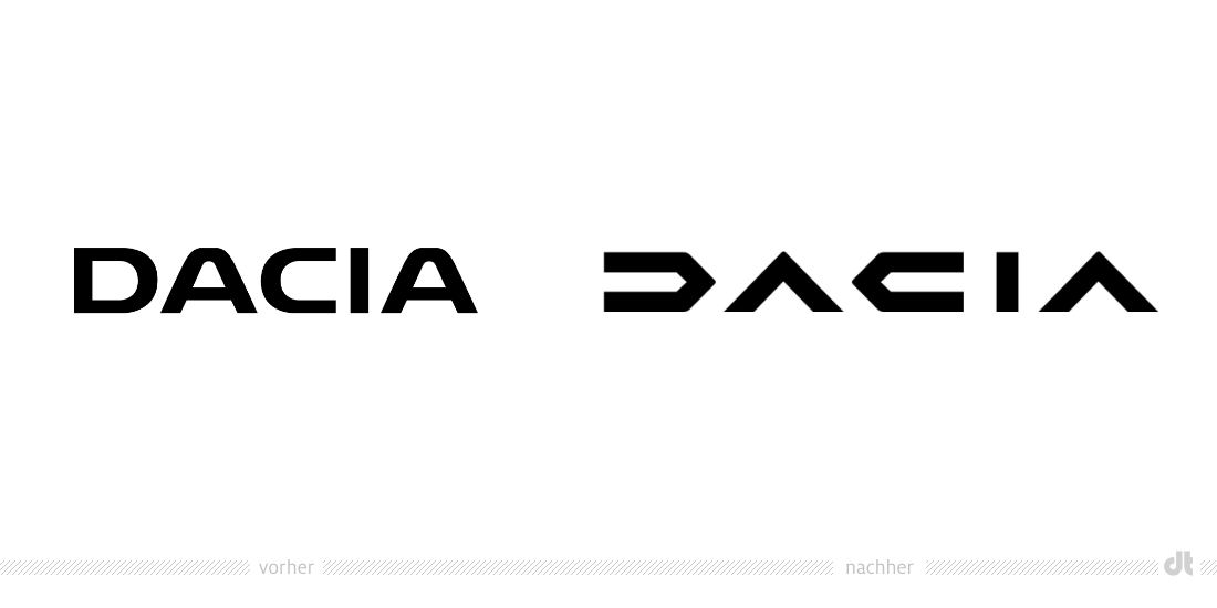 Dacia 新旧文字字体对比（左图为旧）